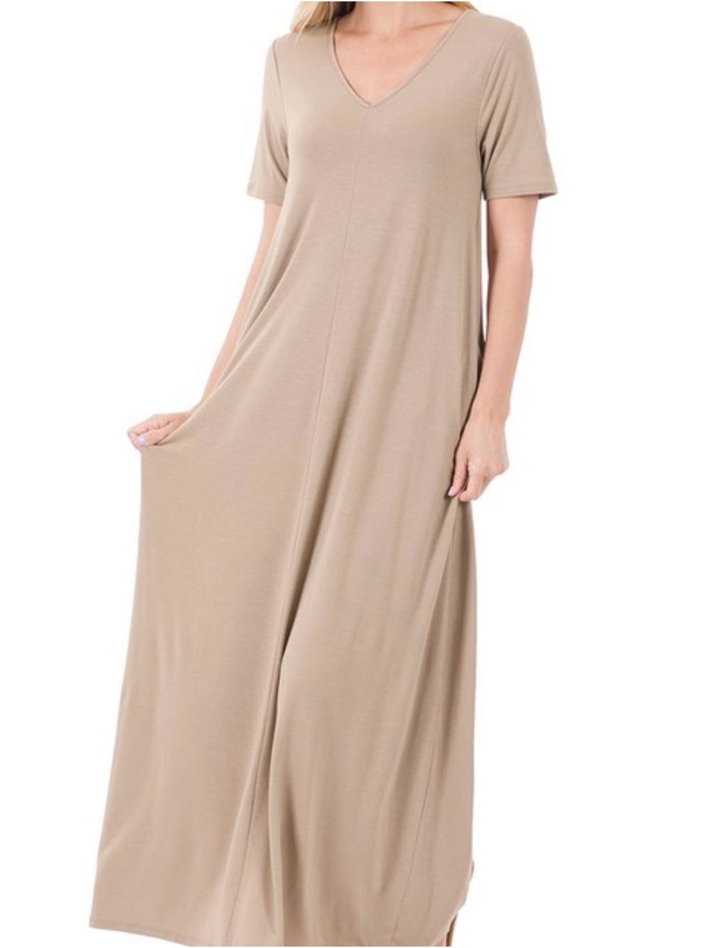 V-Neck Short Sleeve Maxi Dress
